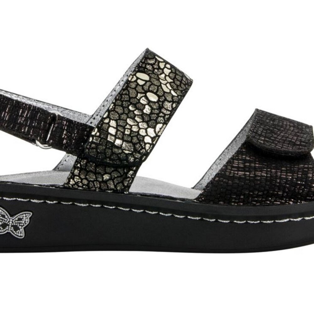 Alegria Leather Adjustable Straps Comfort Sandals Metallic Black & Gold, EU 37